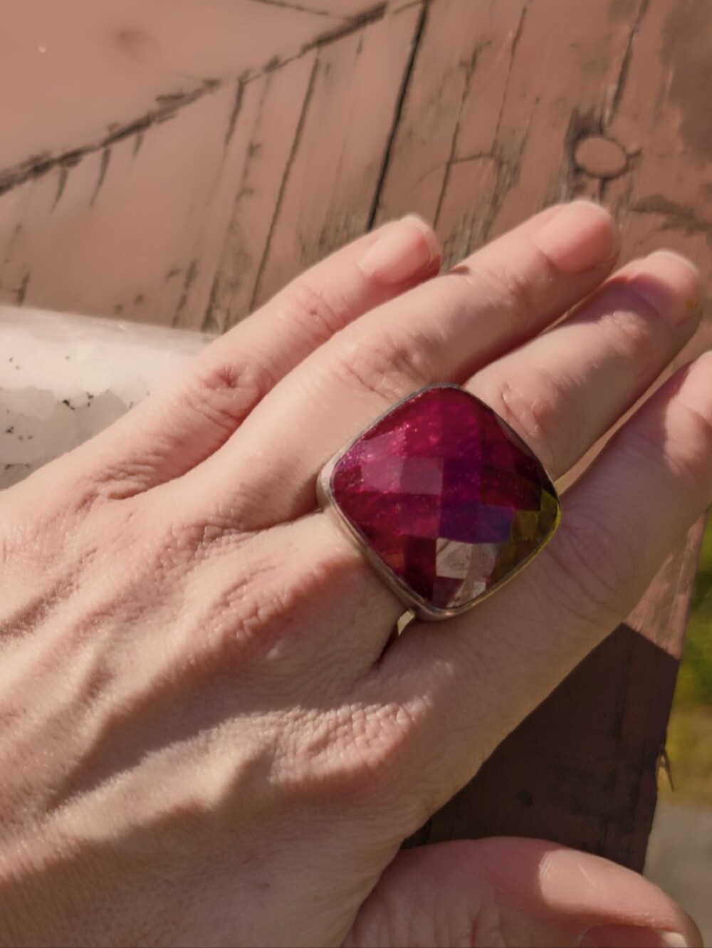 Vintage HUGE Oversized Faceted Raw Ruby Statement Ring set in Sterling Silver- 7